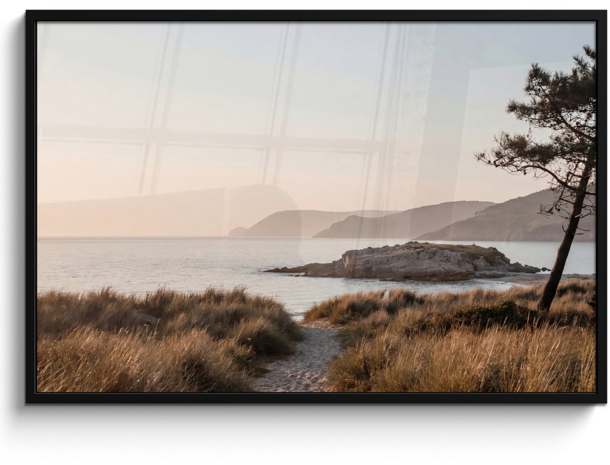 FrameYourWall Poster in lijst - Fotolijst 120x80 cm - Posters - Landschap - Kust - Duinen - Posterlijst zwart - Decoratie - Wanddecoratie woonkamer - Muurdecoratie slaapkamer
