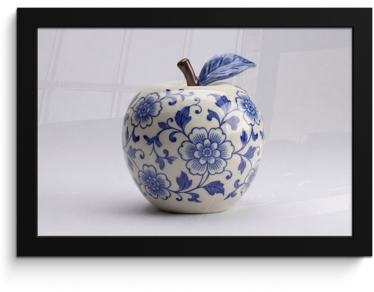 FrameYourWall Poster in lijst - Fotolijst 30x20 cm - Posters - Appel - Blauw - Klassiek - Posterlijst zwart - Decoratie - Wanddecoratie woonkamer - Muurdecoratie slaapkamer