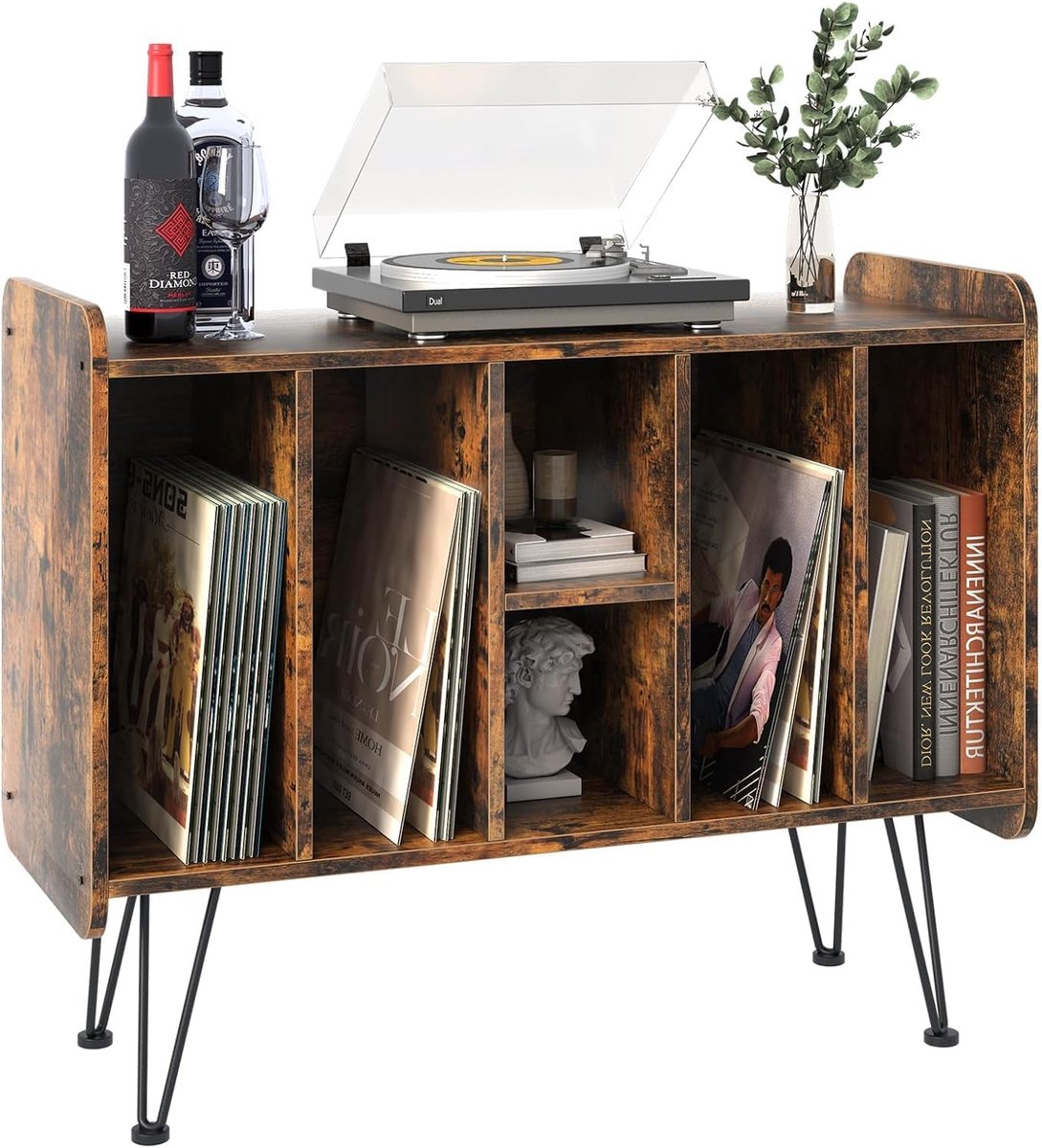 Record Player Stand - Vinyl Record Storage - 3 Tier Side Table - Turntable Stand voor Vinyl Speler - Record Player Tafel tot 200 Albums - Vinyl Record Houder Kast voor Woonkamer en Slaapkamer - Bruin
