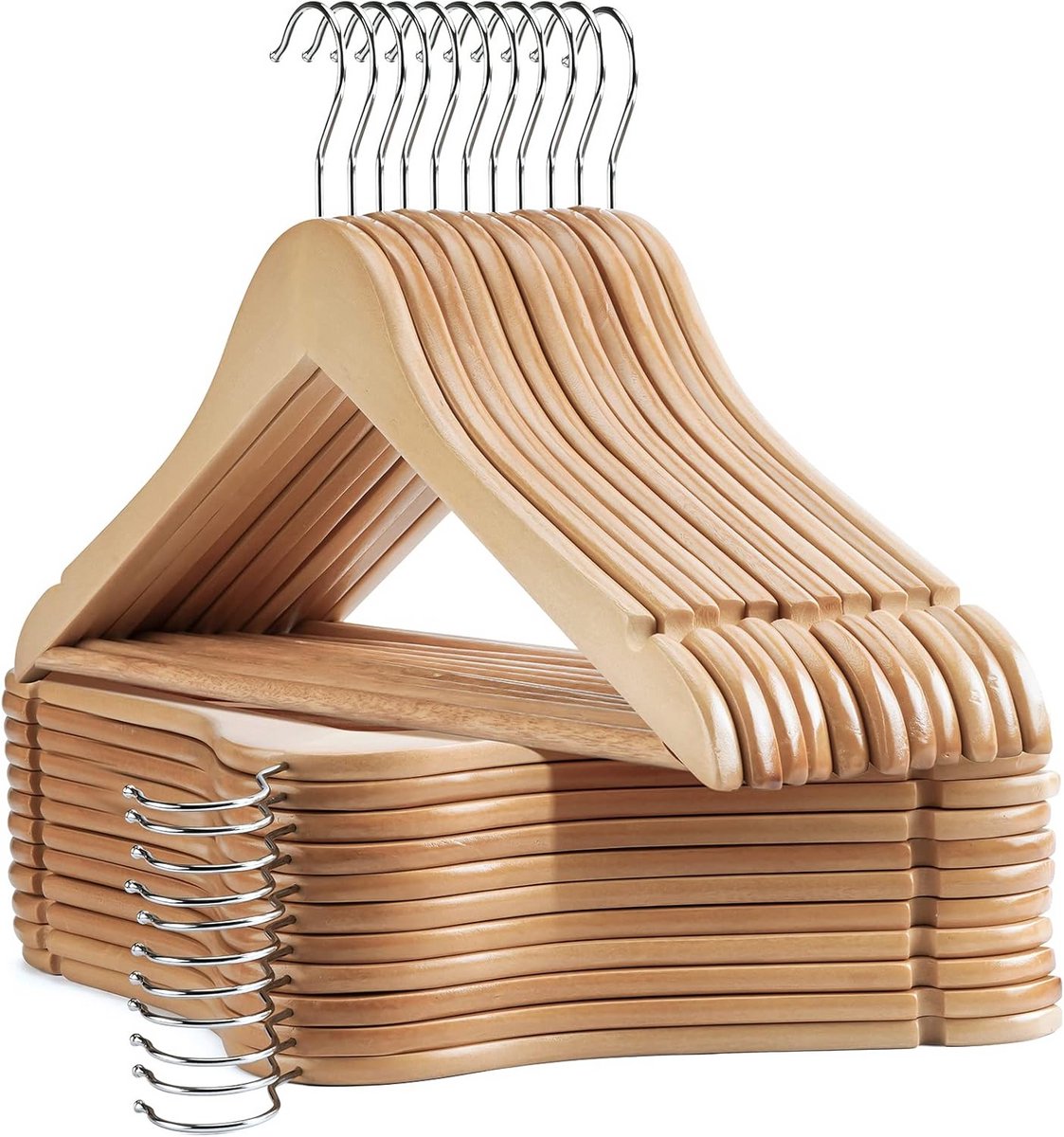 Set van 30 Houten Kledinghangers - Natuurlijk Glad Afgewerkt