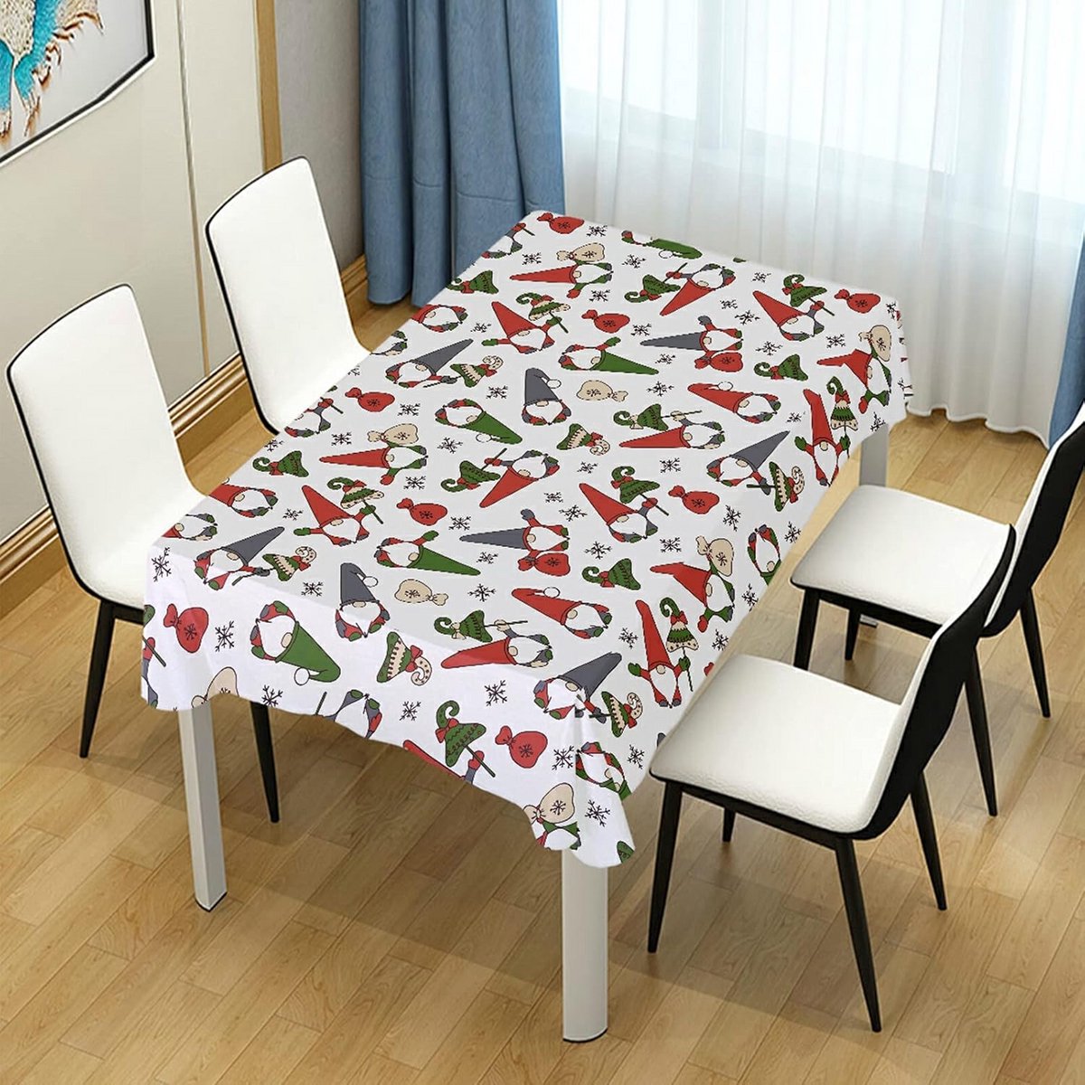 Vrolijk Kerst Tafelkleed met Kabouters Vierkant en Rechthoekig Formaat