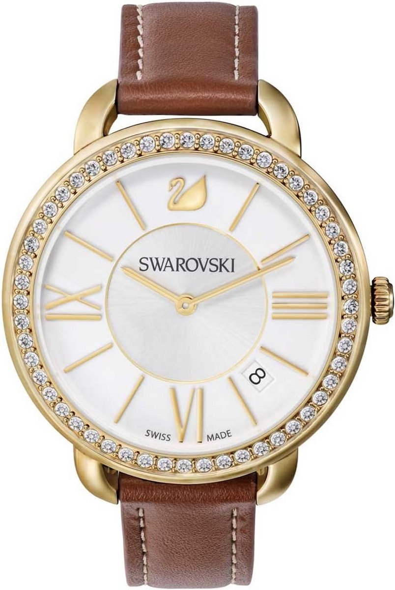 Dameshorloge bruin en goudkleurig met kristallen