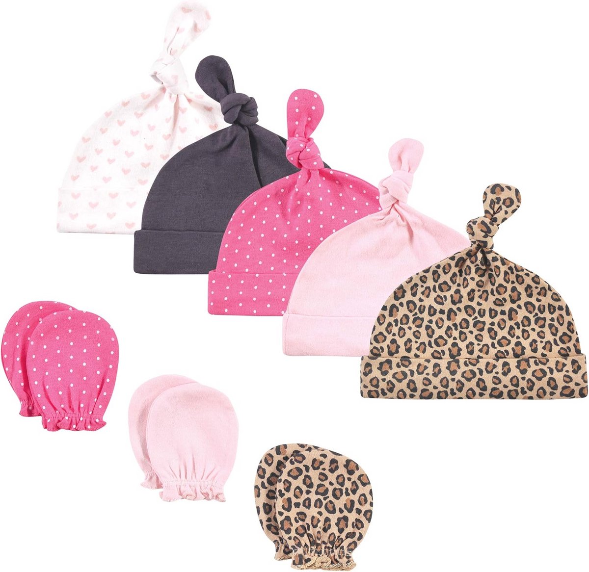 Babymuts en Krabwantjes Set voor Meisjes - Luipaardprint - 0-6 Maanden Katoen