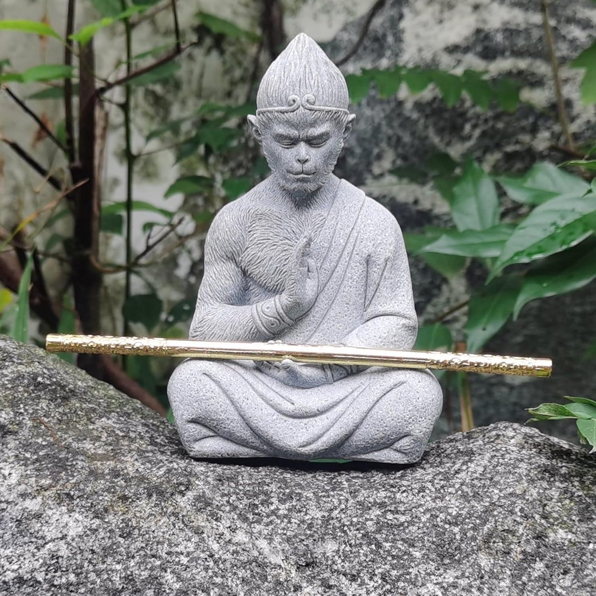 Meditatie Houding Aap Koning Beeldje Zandsteen Decoratie