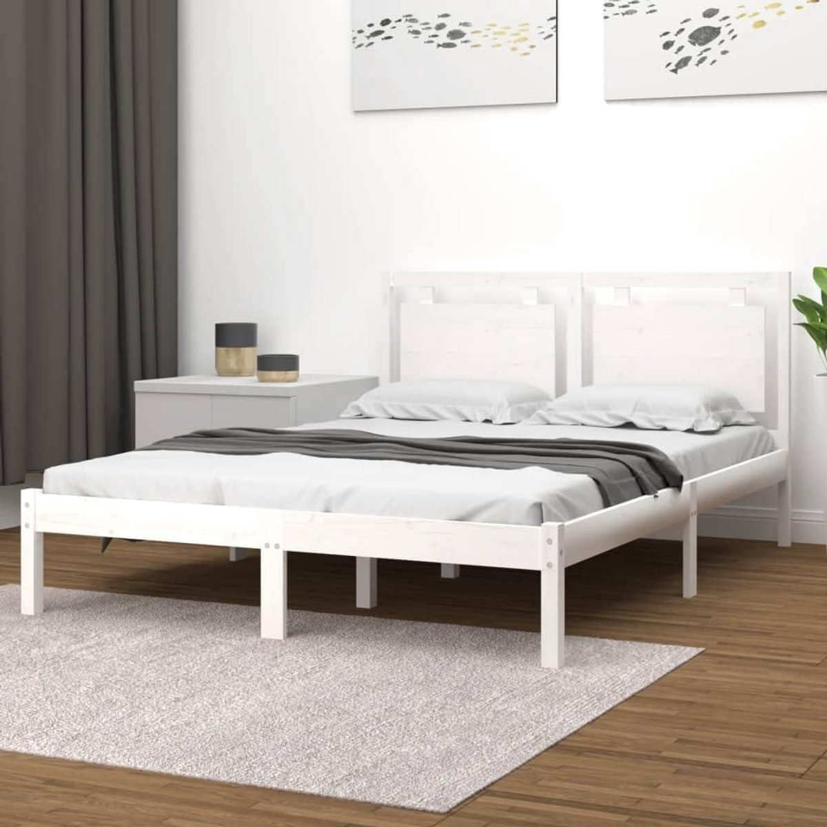 Tweepersoons Houten Bedframe 140x200 cm Wit Ledikant