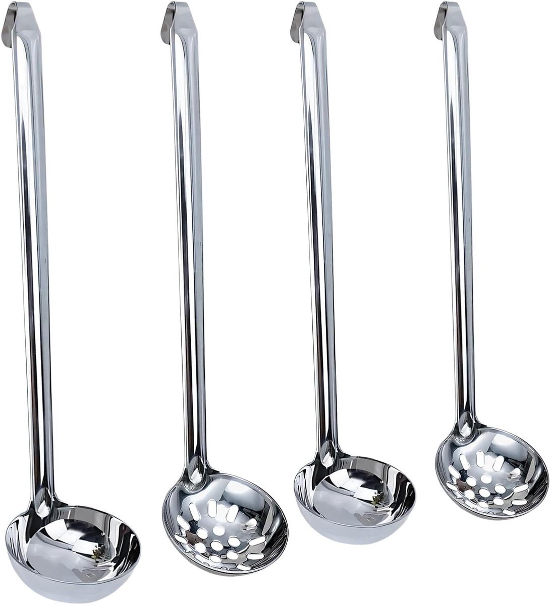RVS Soeplepel Set - Lange Handgreep, Sleuflepel, Sauslepel - Thuis, Keuken, Hotel - 4 Stuks