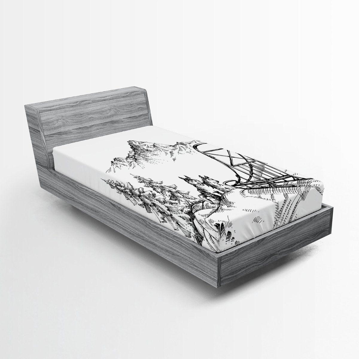 ABAKUHAUS Alaskan Malamute hoeslaken, Winter Woods, zacht decoratief stof met elastische band, 90 x 200 cm, zwart-wit
