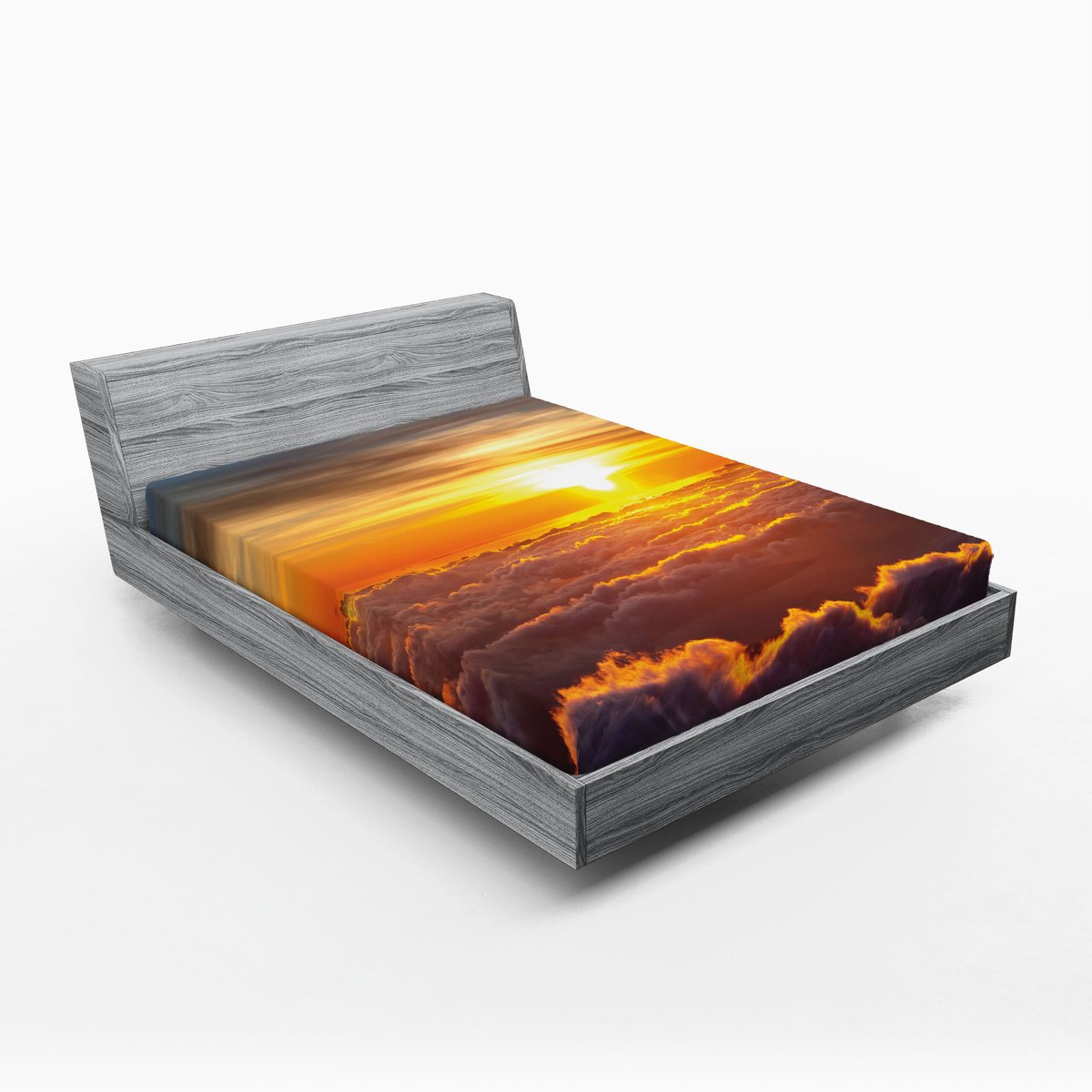 ABAKUHAUS Natuurlijk hoeslaken, zonsondergang op wolken, zachte decoratieve stof met elastische band, 140 x 200 cm, oranje