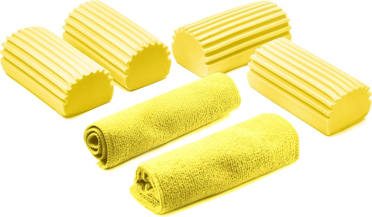 4 Stofvanger Sponzen + 2 Microvezel Doeken – Reinigingsset voor Huis en Auto – Geel
