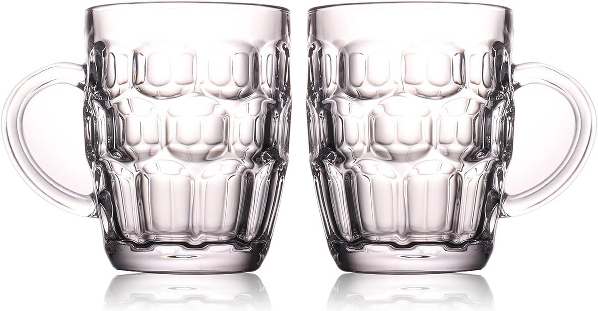 Set van 2 Kopjes Bier Mokken 1 Pint Glas met Hendel Klassiek Pub Stijl