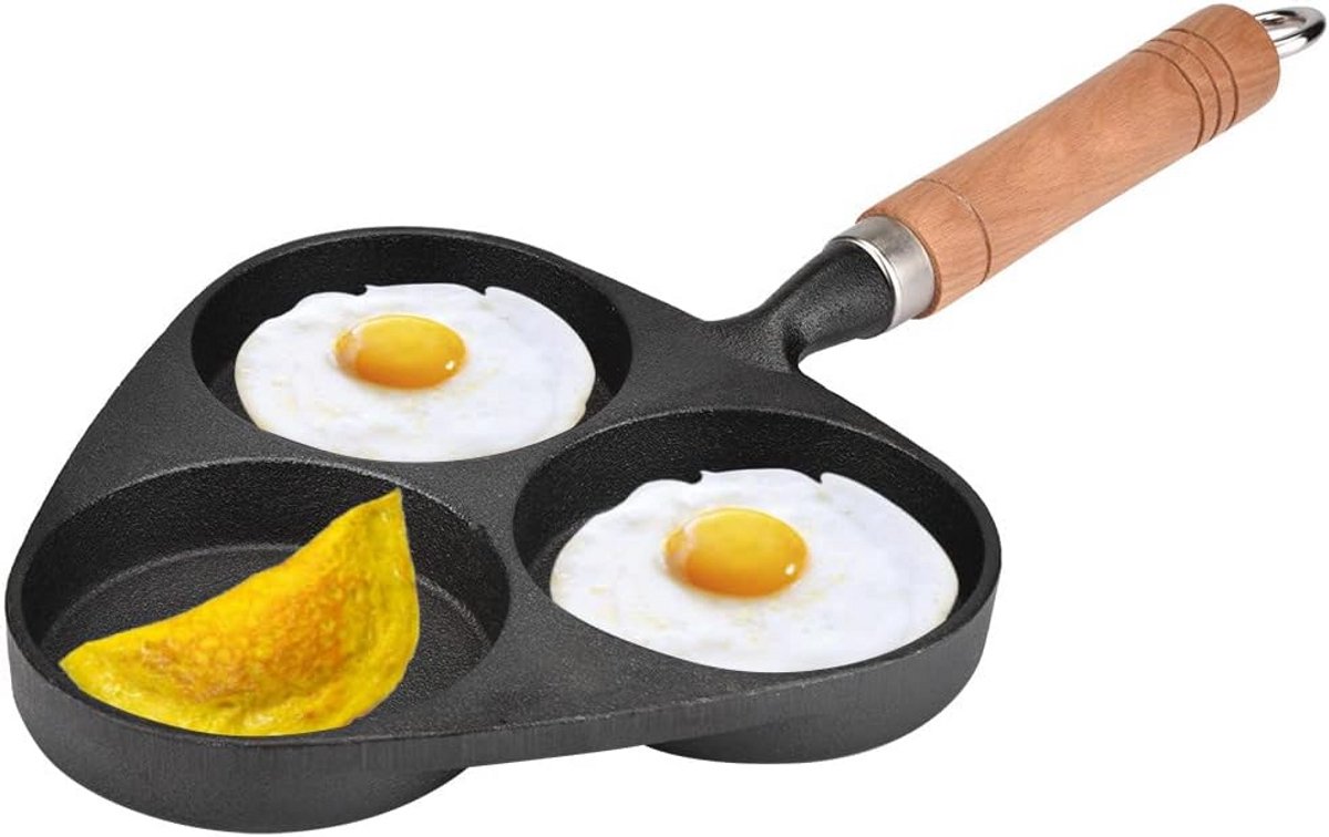 Gietijzeren Koekenpan met 3 Vormen voor Eieren, Pannenkoeken en Burgers