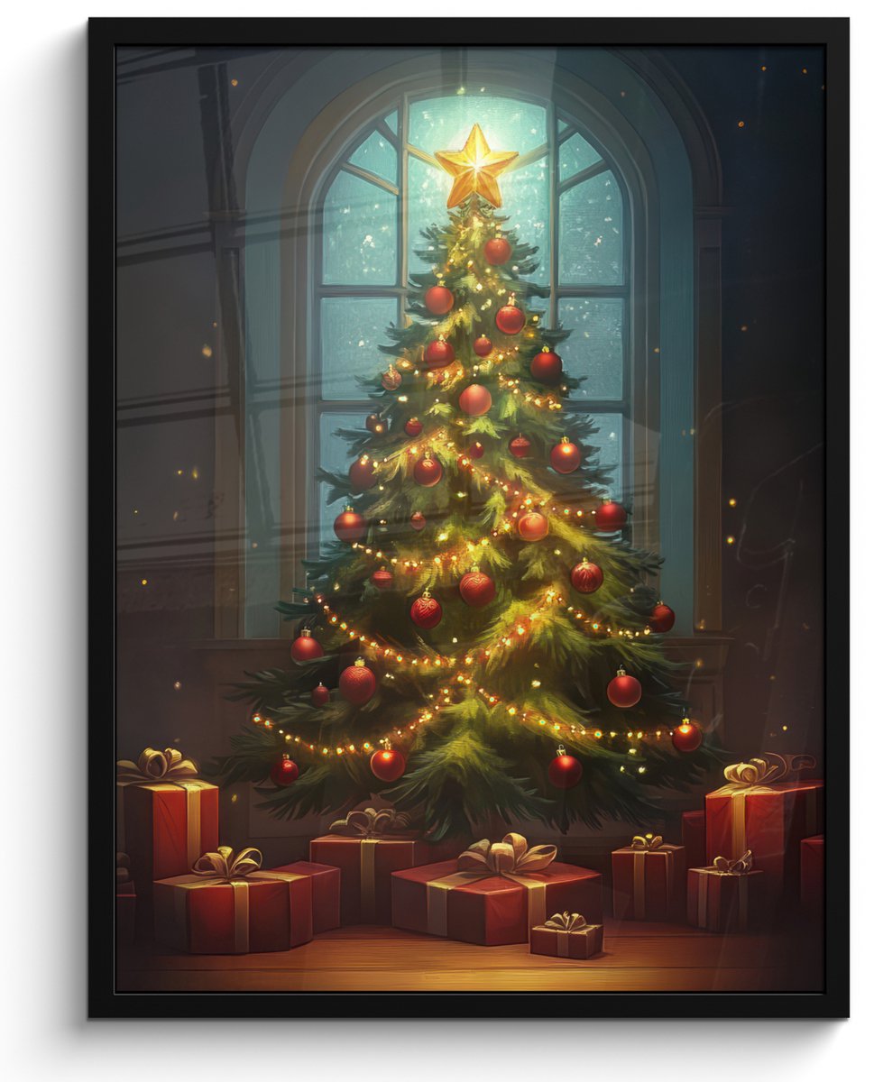 FrameYourWall Poster in lijst - Fotolijst 50x70 cm - Posters - Kerstboom - Cadeau - Kerst - Winter - Posterlijst zwart - Decoratie - Wanddecoratie woonkamer - Kerstdecoratie voor binnen - Kerstversiering - Kerstmis versiering in huis - Christmas tree decorations