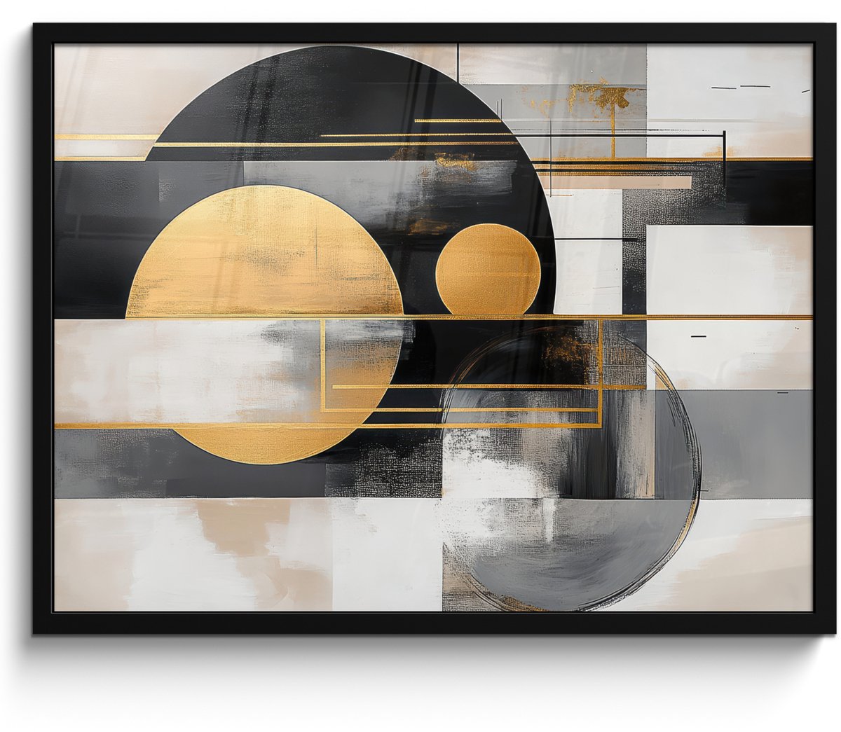 FrameYourWall Poster in lijst - Fotolijst 70x50 cm - Posters - Abstract - Goud - Zilver - Vormen - Aesthetic - Modern - Posterlijst zwart - Decoratie - Wanddecoratie woonkamer - Muurdecoratie slaapkamer Abstracte vormen