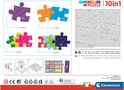 Une boîte de puzzles Clementoni, avec des pièces de différentes couleurs et formes.