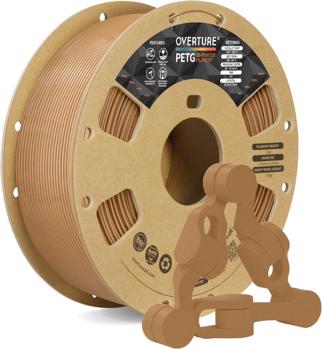 Duurzaam PETG Filament 1,75 mm 1kg - Bruin 3D Printer Materiaal met Hoge Maatnauwkeurigheid
