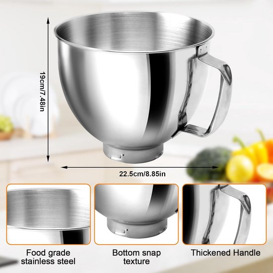 Roestvrijstalen Mengkom met Handvat voor Keukenmixer (4-5 QT) — afbeelding 2