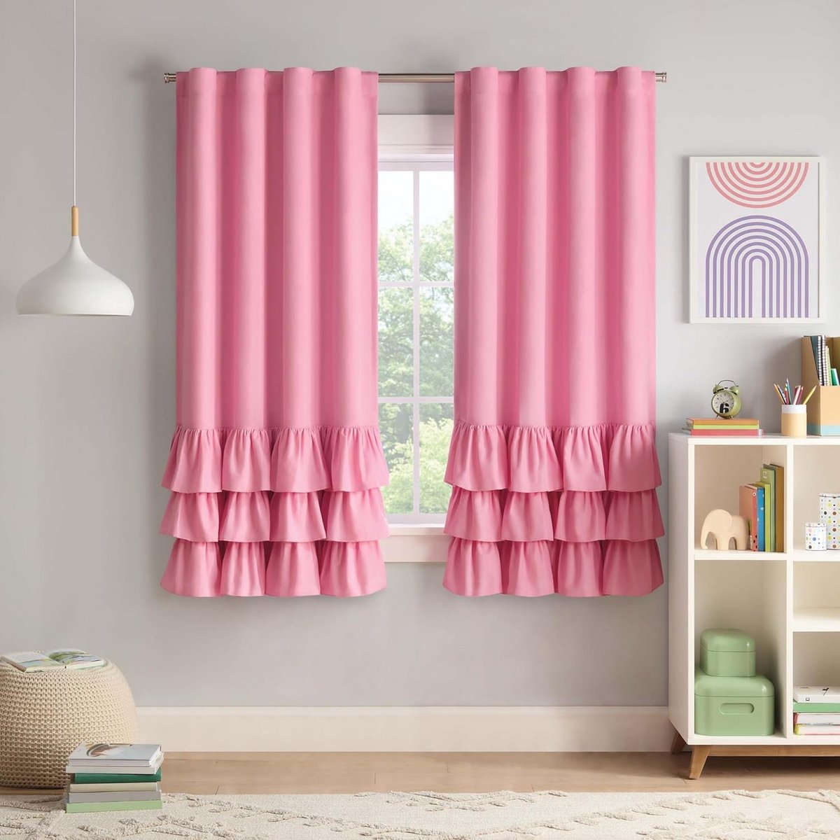 Gordijnen 63 inch, 100% lichtafsluitend, thermisch, tier ruchetjes, kinderkamer, speelkame