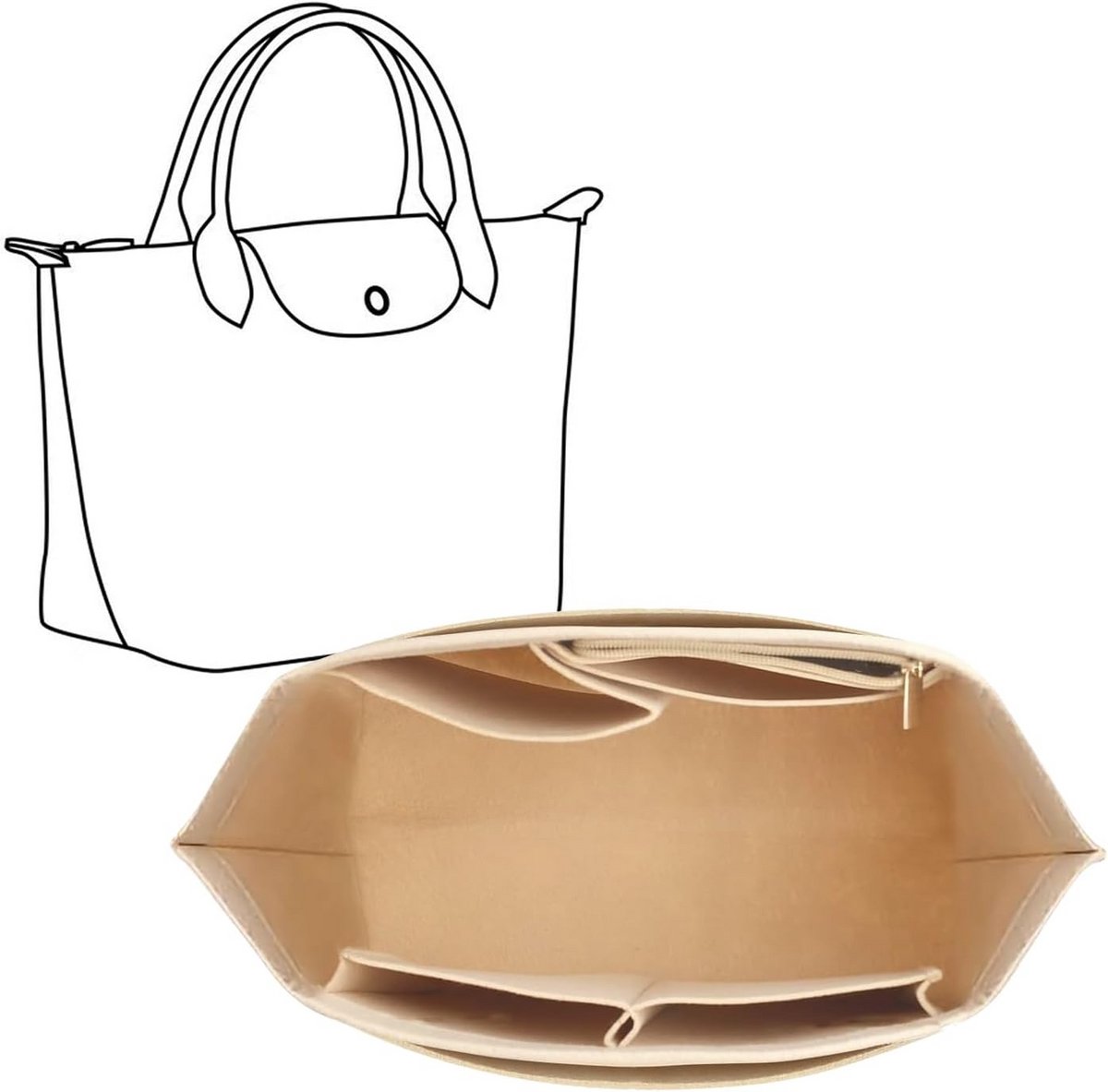 Grote Handbag Organizer van Vilt - Binnenwerk Tas Inzetstuk met Veel Vakken