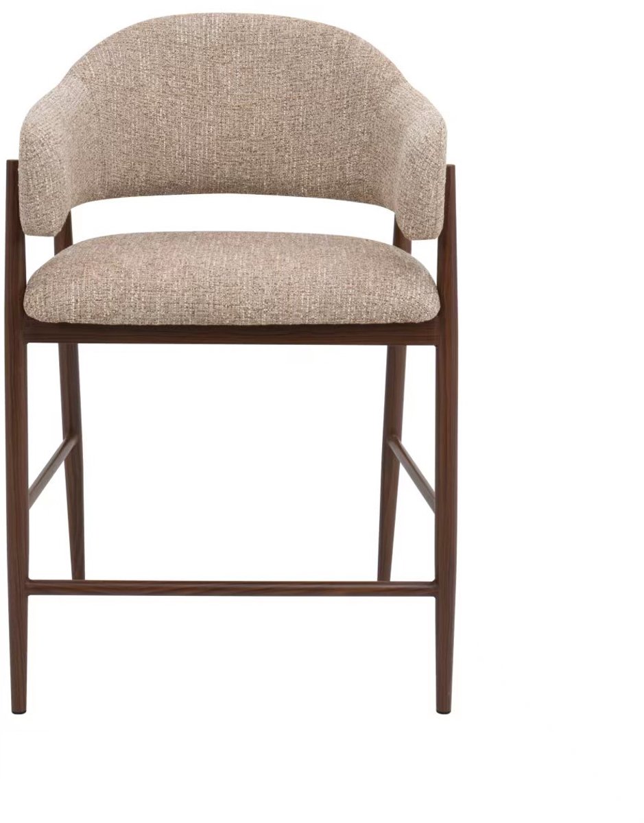 DÉJA Living Barstoel Dénia - Taupe/Walnoot - Zithoogte 65cm - Set van 2