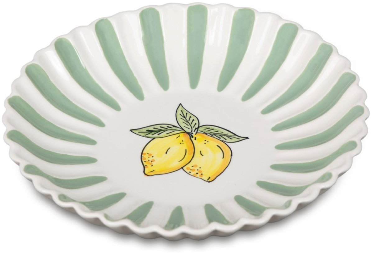 Diep Bord Fruity Citron – Groen/Wit – Aardewerk – ø 24 x 5 cm - Dishes & Deco