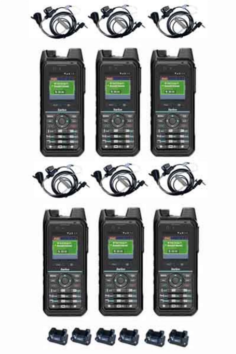 Set van 6 Inrico T330 4G LTE Zello Smart Portofoon IP68 met tafellader en beveiliging oortje