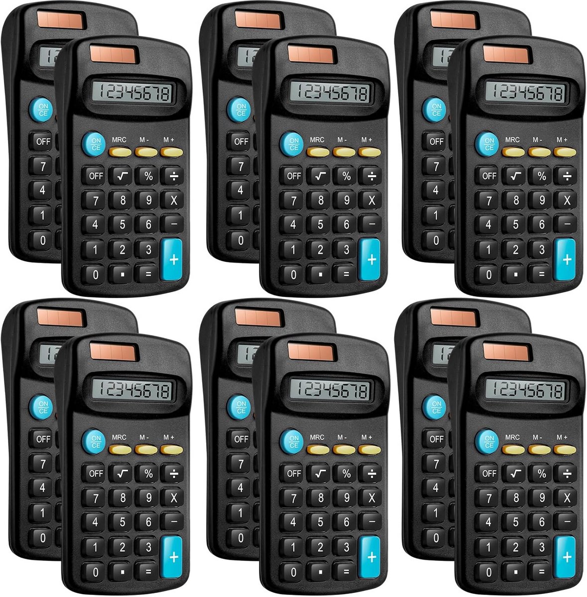 12x Mini Zakrekenmachine Zonne- en Batterijgevoed - Draagbaar voor School en Kantoor