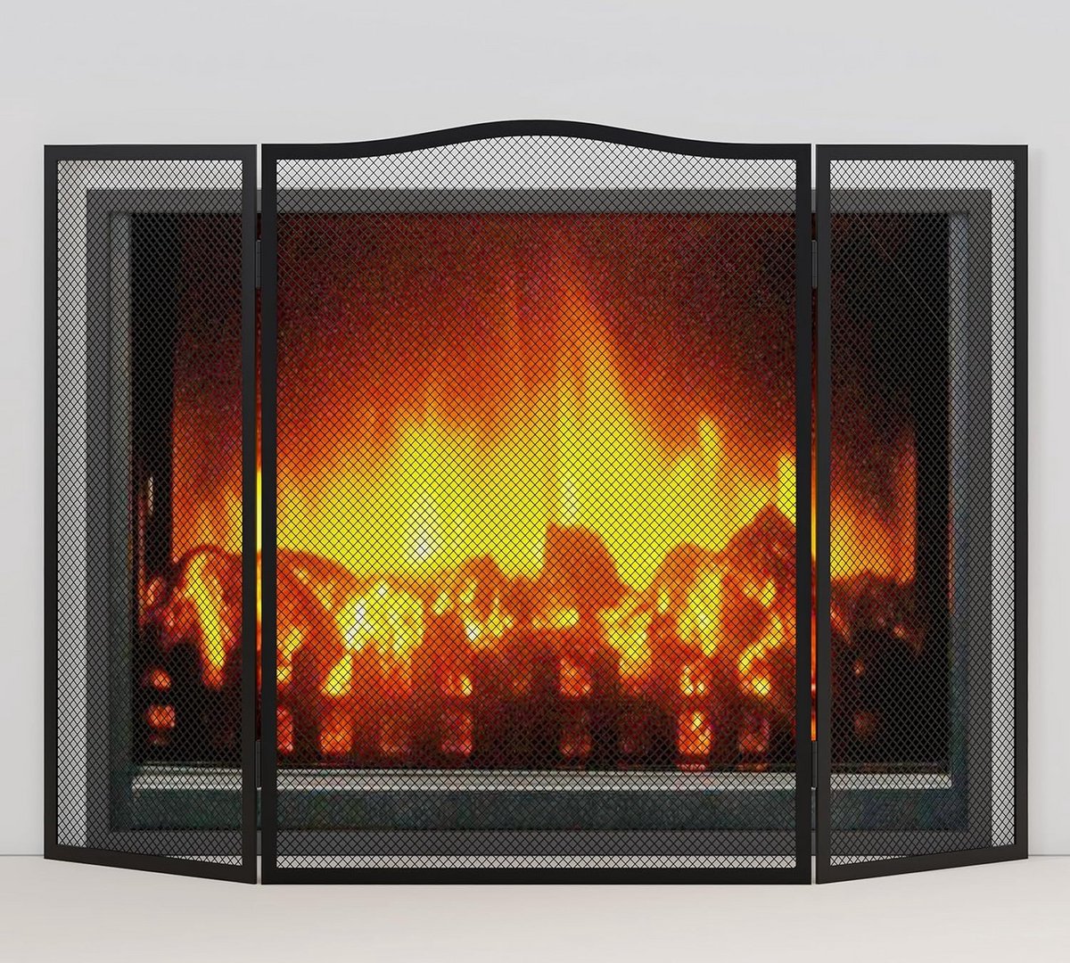 Decoratief Gebogen Haardscherm met 3 Panelen van Smeedijzer - Opvouwbare Vonkbescherming