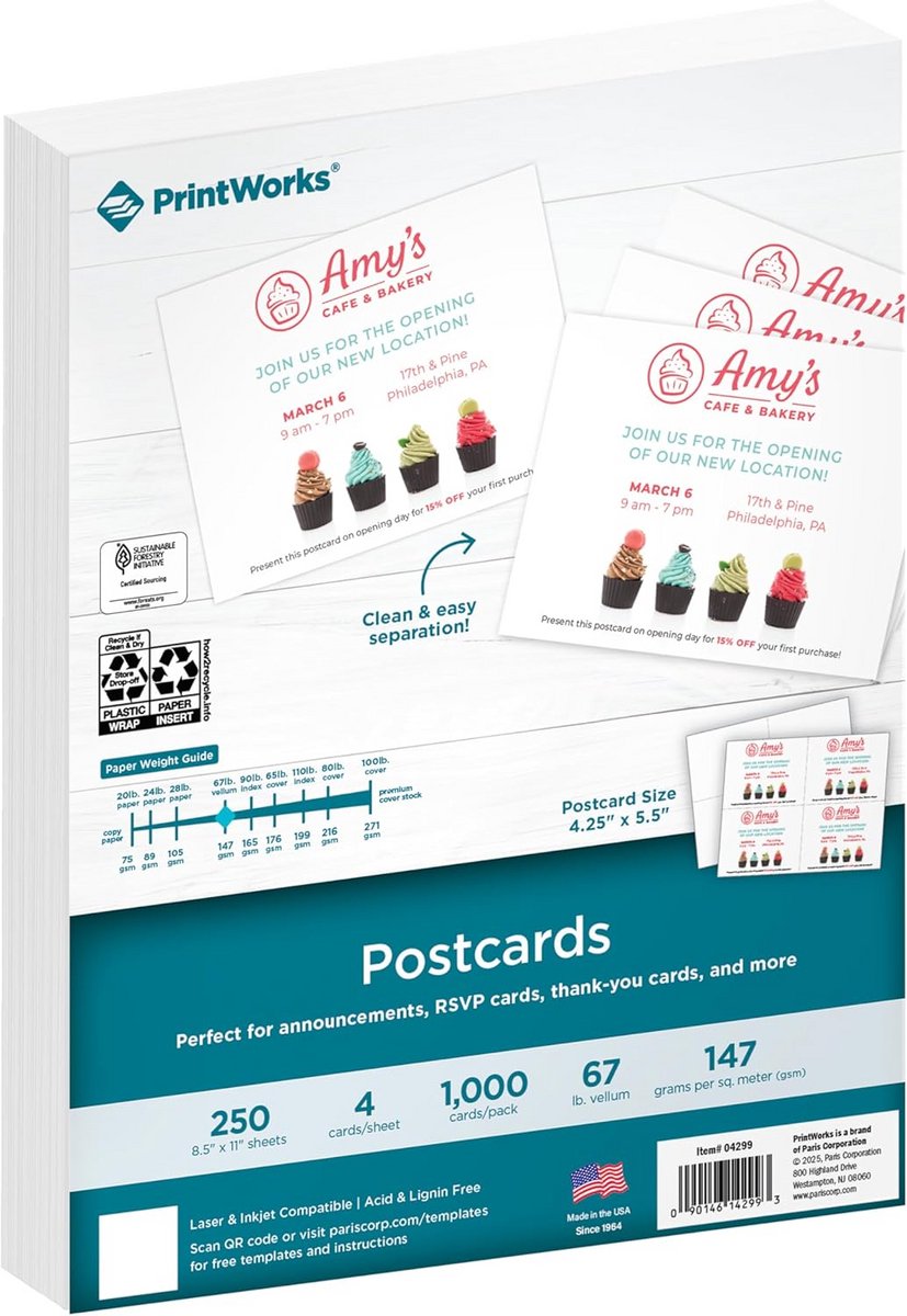 Zwaargewicht Ansichtkaarten Perforatie 1000 Stuks Wit voor Uitnodigingen en Evenementen
