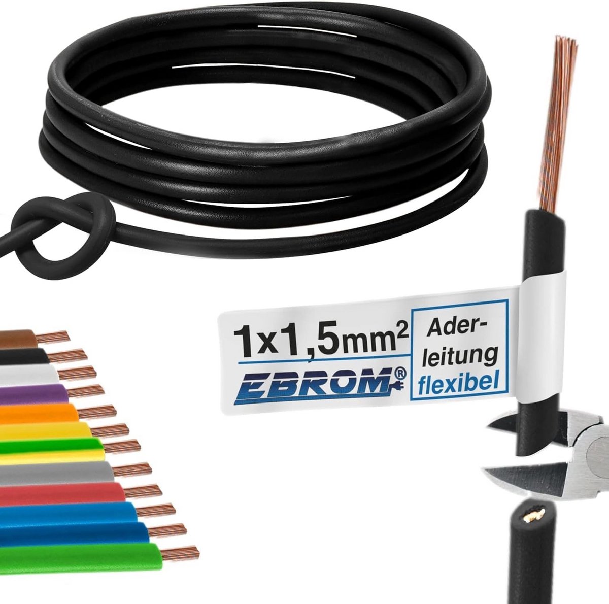 Flexibele Aderleiding 10 Meter - 1,5 mm² Enkele Draad PVC Kabel Zwart