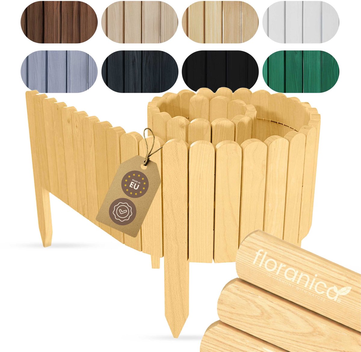 Floranica borderrand plantenborder 10 x 200 cm naturel graskant houten tuinafsluiting houten hekwerk flexibele rollborder