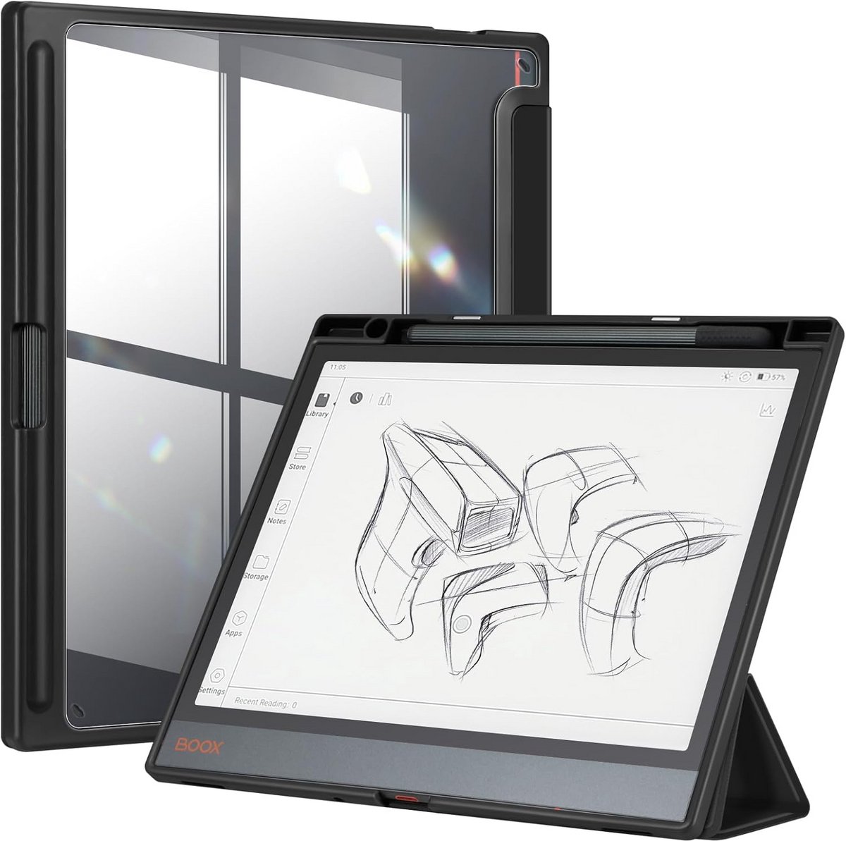 Hybrid Slim Case voor 10.3 inch BOOX Note Air3 C Tablet 2023 - Auto Sleep/Wake - Pencil Holder - Shockproof - Transparante Back - Zwart