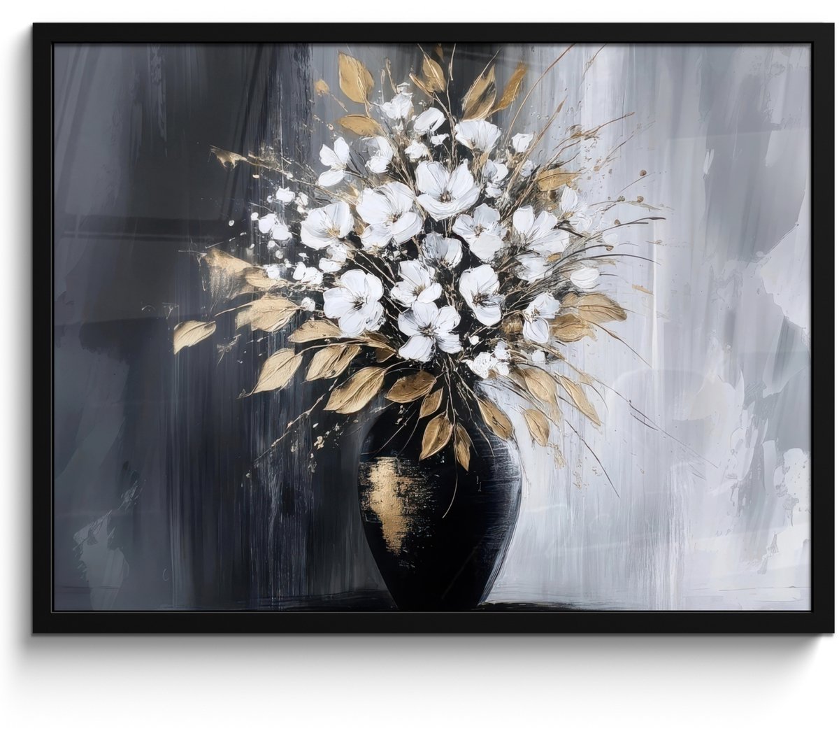 FrameYourWall Poster in lijst - Fotolijst 70x50 cm - Posters - Bloemen - Wit - Vaas - Abstract - Posterlijst zwart - Decoratie - Wanddecoratie woonkamer - Muurdecoratie slaapkamer Bloemen - Vaas - Abstract