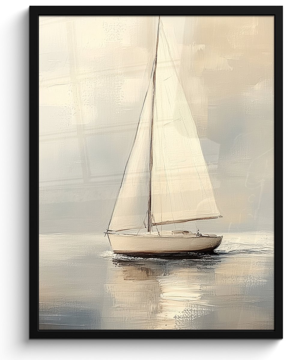 FrameYourWall Poster in lijst - Fotolijst 50x70 cm - Posters - Zeilschip - Zee - Bewolkt - Posterlijst zwart - Decoratie - Wanddecoratie woonkamer - Muurdecoratie slaapkamer