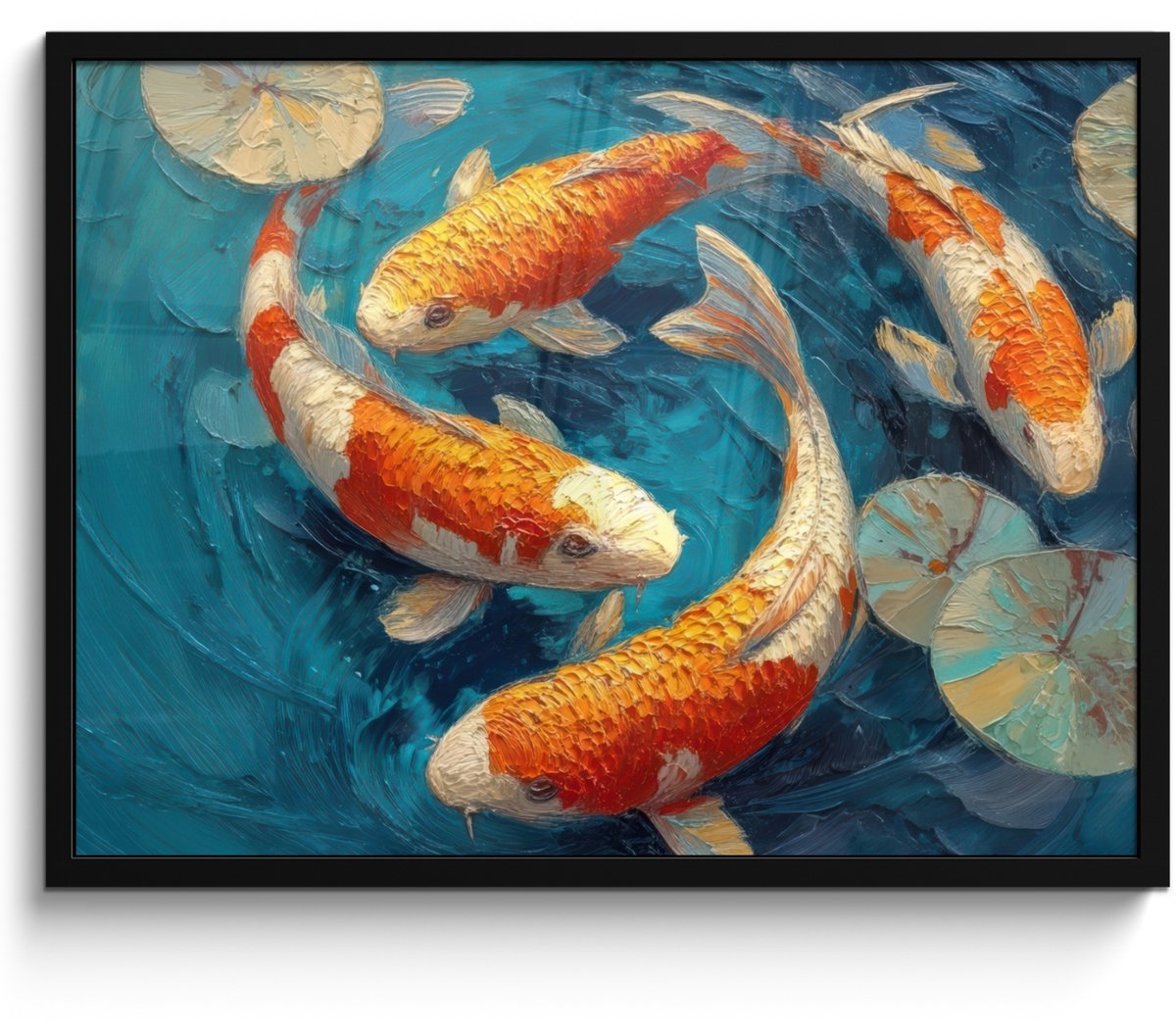 FrameYourWall Poster in lijst - Fotolijst 70x50 cm - Posters - Vissen - Waterlelies - Oranje - Water - Posterlijst zwart - Decoratie - Wanddecoratie woonkamer - Muurdecoratie slaapkamer