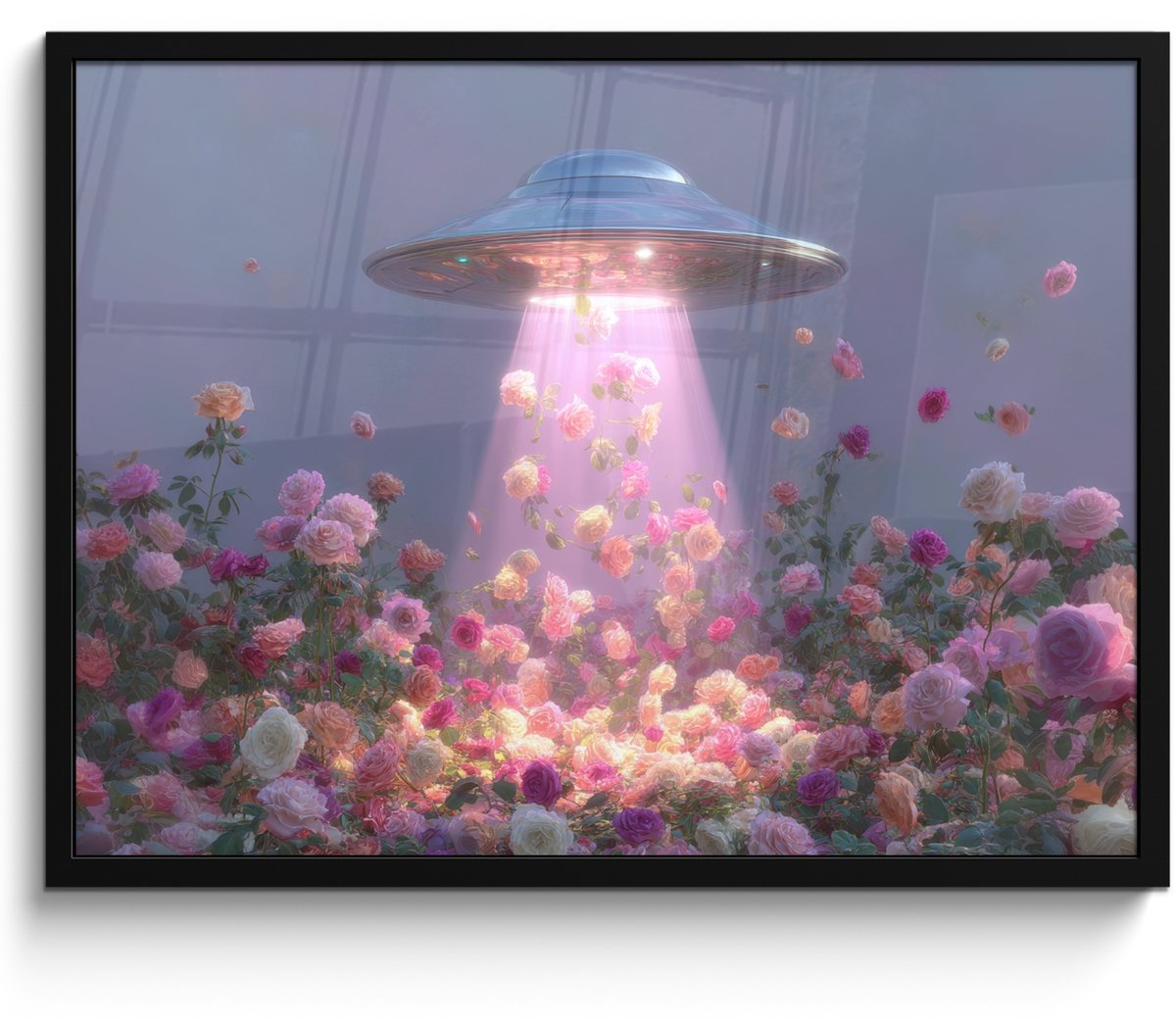FrameYourWall Poster in lijst - Fotolijst 70x50 cm - Posters - Ufo - Rozen - Pastelkleuren - Posterlijst zwart - Decoratie - Wanddecoratie woonkamer - Muurdecoratie slaapkamer