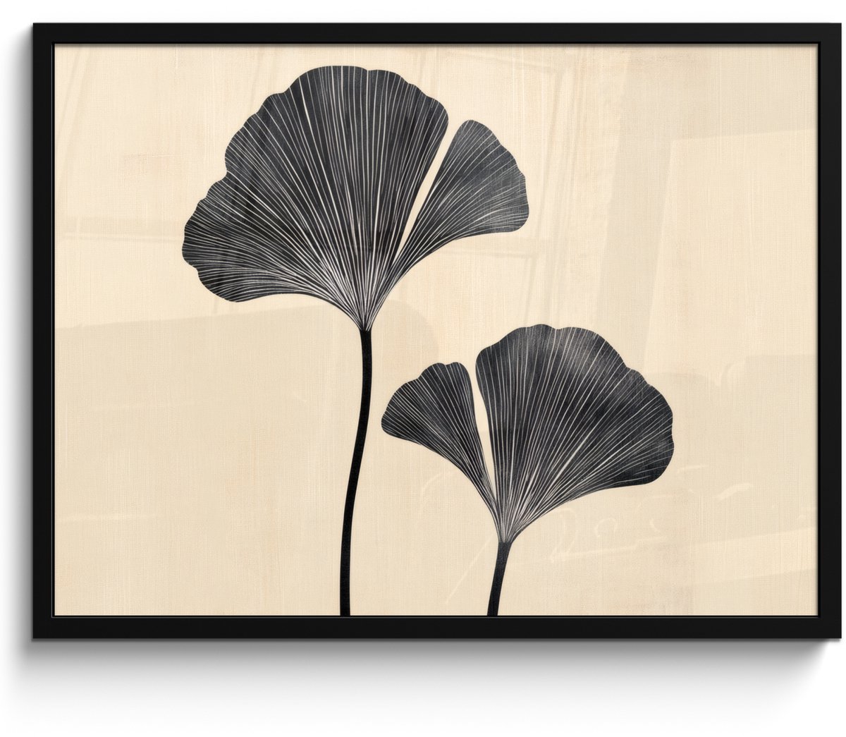 FrameYourWall Poster in lijst - Fotolijst 70x50 cm - Posters - Bladeren - Minimalistisch - Zwart - Posterlijst zwart - Decoratie - Wanddecoratie woonkamer - Muurdecoratie slaapkamer