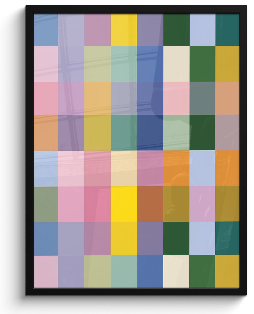 FrameYourWall Poster in lijst - Fotolijst 50x70 cm - Posters - Blokken - Vierkant - Patroon - Gekleurd - Posterlijst zwart - Decoratie - Wanddecoratie woonkamer - Muurdecoratie slaapkamer