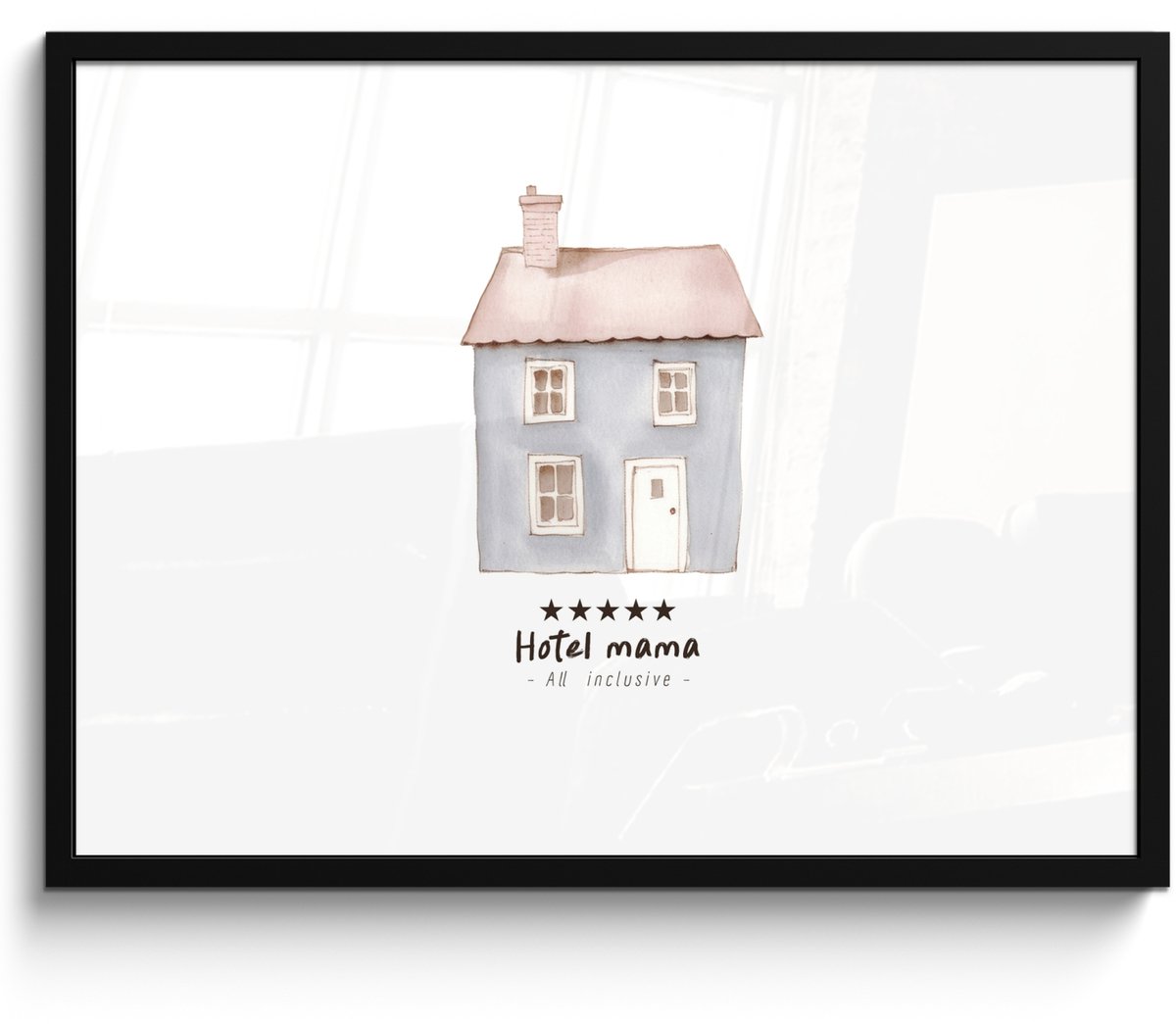 FrameYourWall Poster in lijst - Fotolijst 70x50 cm - Posters - Lichtblauw - Huisje - Mama - Tekst - Posterlijst zwart - Decoratie - Wanddecoratie woonkamer - Muurdecoratie slaapkamer Huisje - Tekst