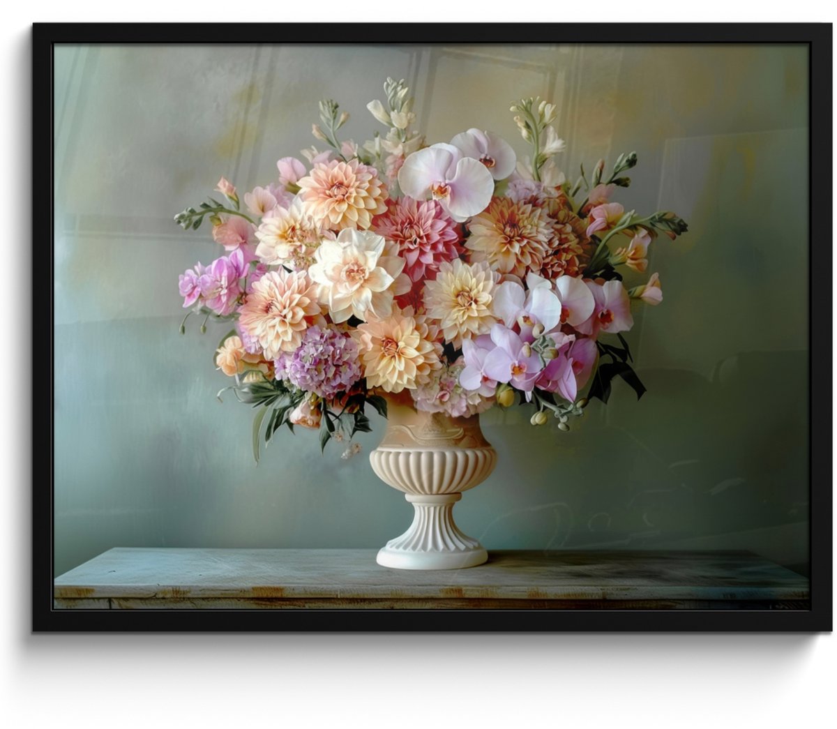 FrameYourWall Poster in lijst - Fotolijst 70x50 cm - Posters - Orchidee - Boeket - Vaas - Bloemen - Posterlijst zwart - Decoratie - Wanddecoratie woonkamer - Muurdecoratie slaapkamer Bloemen - Pastel