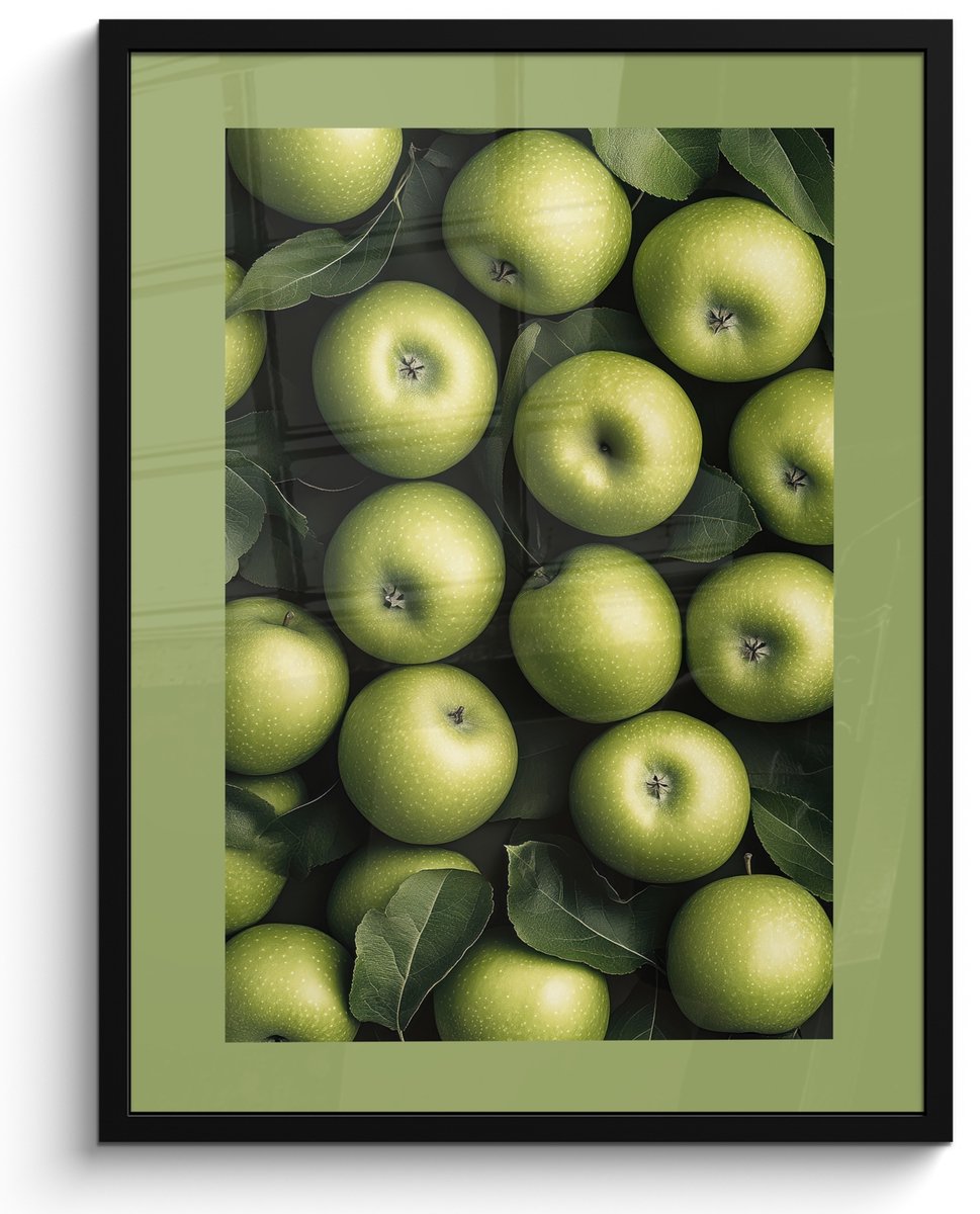 FrameYourWall Fotolijst inclusief poster - Posterlijst 50x70 cm - Posters - Appels - Groen - bladeren - Foto in lijst - Keuken decoratie muur - Wanddecoratie accessoires - Muurdecoratie - Schilderijen
