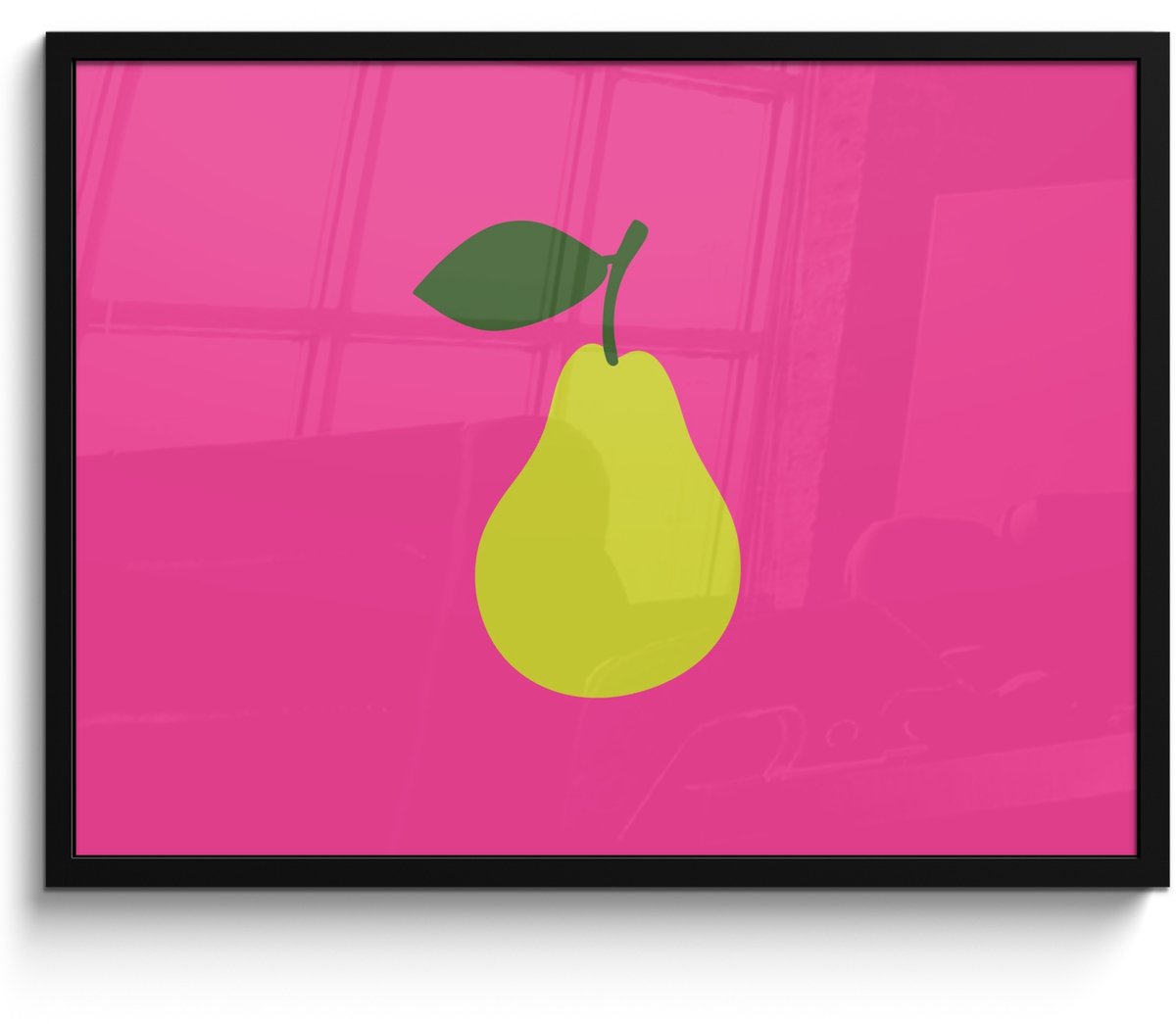 FrameYourWall Poster in lijst - Fotolijst 70x50 cm - Posters - Illustratie - Fruit - Peer - Groen - Posterlijst zwart - Decoratie - Wanddecoratie woonkamer - Muurdecoratie slaapkamer