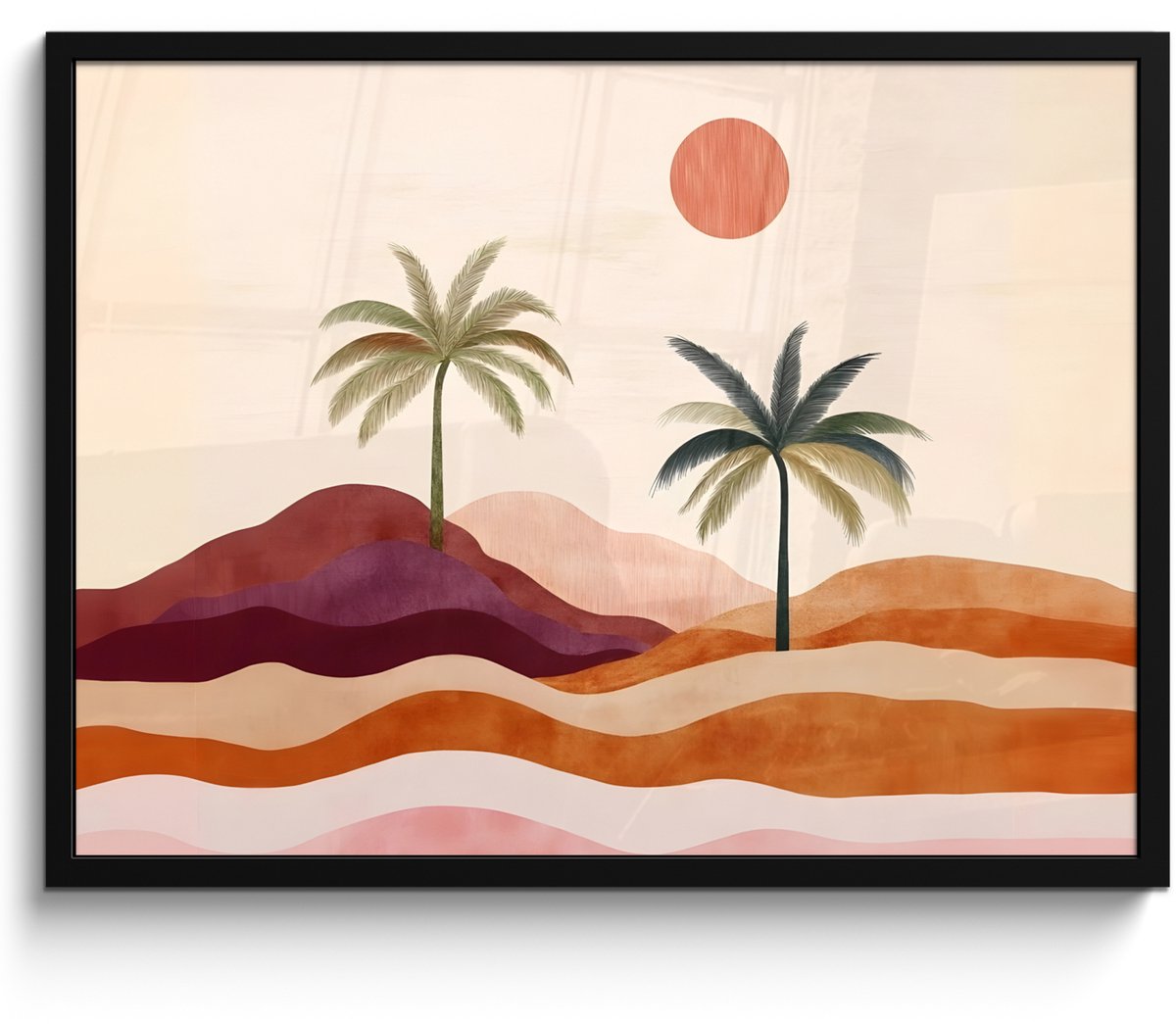 FrameYourWall Poster in lijst - Fotolijst 70x50 cm - Posters - Palmbomen - Abstract - Zon - Heuvels - Posterlijst zwart - Decoratie - Wanddecoratie woonkamer - Muurdecoratie slaapkamer