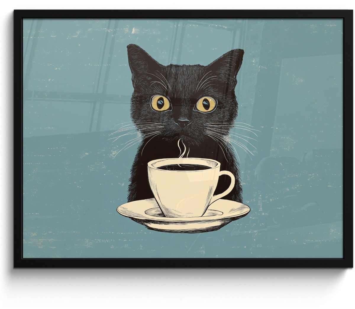 FrameYourWall Poster in lijst - Fotolijst 70x50 cm - Posters - Kat - Zwart - Koffie - Minimalistisch - Posterlijst zwart - Decoratie - Wanddecoratie woonkamer - Muurdecoratie slaapkamer Kat - Koffie