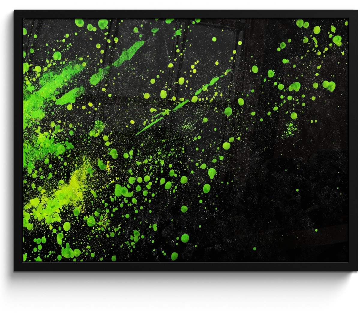 FrameYourWall Poster in lijst - Fotolijst 70x50 cm - Posters - Gaming - Spetters - Groen - Chaotisch - Groen - Posterlijst zwart - Decoratie - Wanddecoratie woonkamer - Muurdecoratie slaapkamer