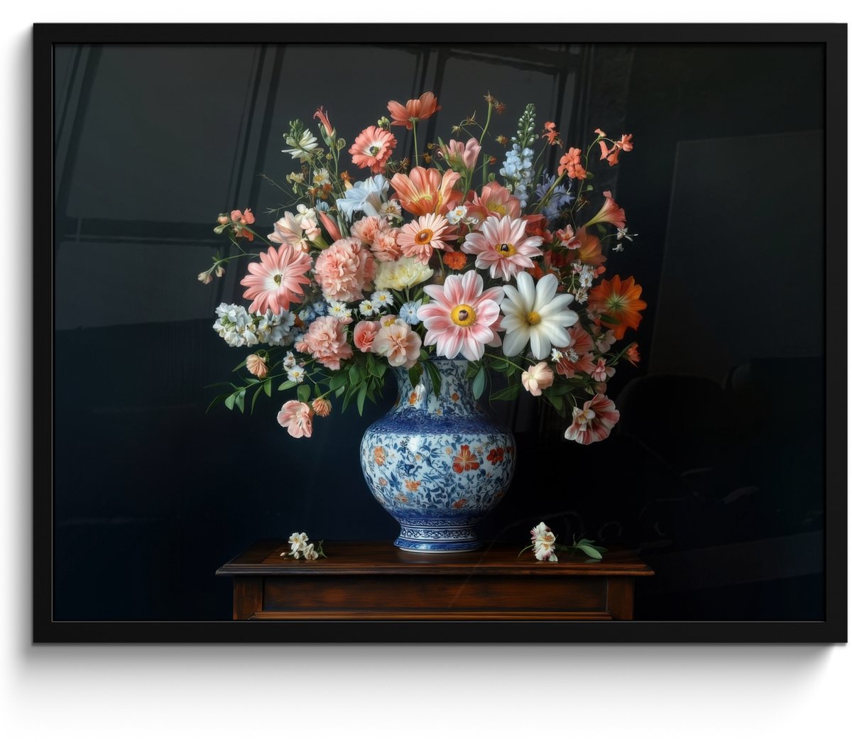 FrameYourWall Poster in lijst - Fotolijst 70x50 cm - Posters - Hout - Vaas - Kleuren - Bloemen - Posterlijst zwart - Decoratie - Wanddecoratie woonkamer - Muurdecoratie slaapkamer Bloemen - Roze