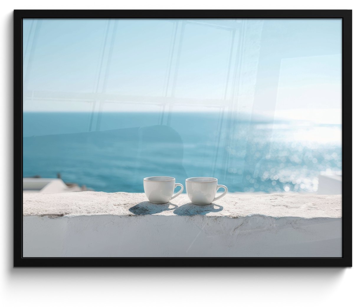 FrameYourWall Poster in lijst - Fotolijst 70x50 cm - Posters - Zee - Koffiekopjes - Zomers - Posterlijst zwart - Decoratie - Wanddecoratie woonkamer - Muurdecoratie slaapkamer