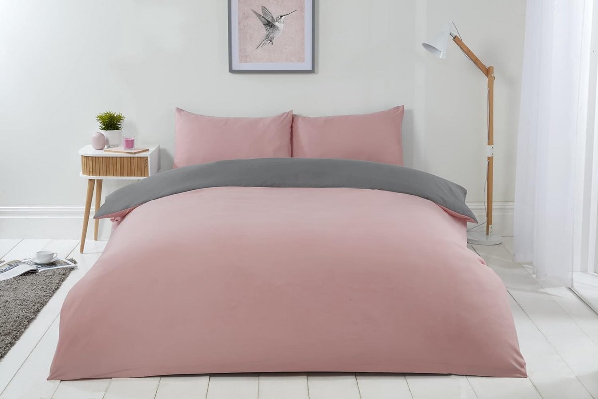 Omkeerbare Dekbedovertrekset Blush Roze met Grijs - Eenpersoons