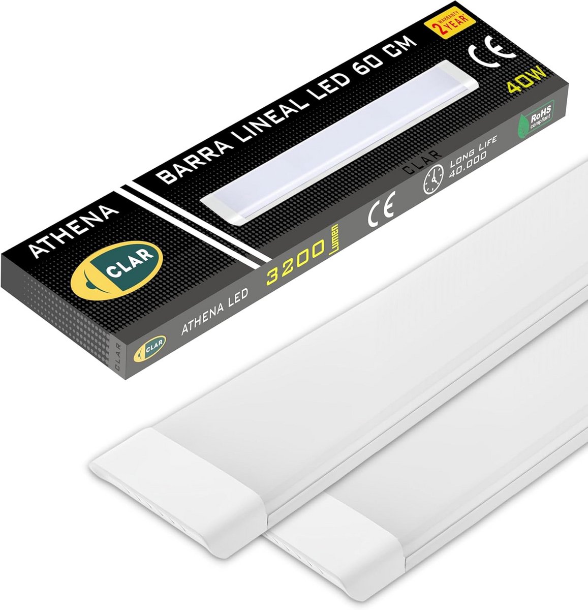Set van 2x 60 cm LED Plafondlamp voor Keuken en Gang - 40W Koud Wit Licht