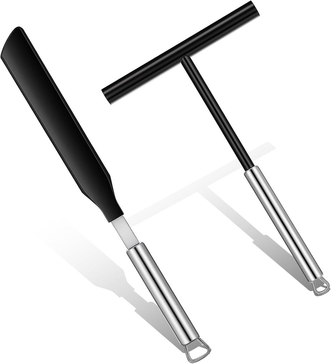 Crêpe Spreader en Spatel Set - Pannenkoek Gereedschap - Beslag Gelijkmatig Verdelen - Roestvrijstalen Handvat - 2 stuks - Zwart