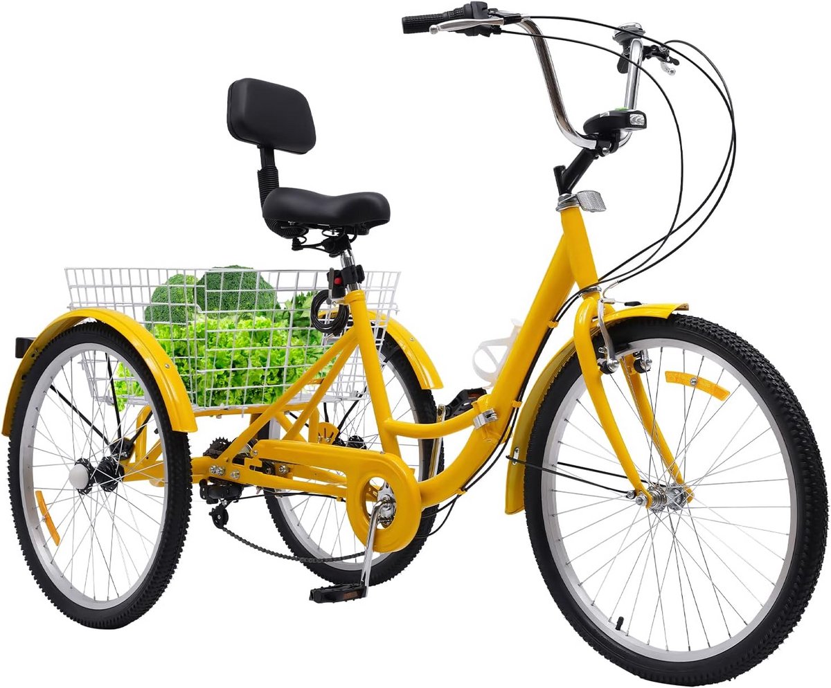 3-Wieler Fiets met 7 Versnellingen voor Volwassenen en Senioren | Inclusief Mand en Bekerhouder